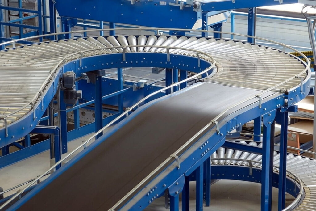 Blue empty conveyer belt machinery